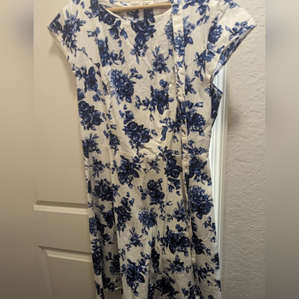 Dressystar white dress with blue flowers